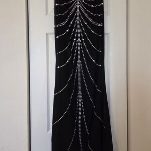 SHEIN Elegant Black Mesh Skirt with Silver Rhinestone Pattern